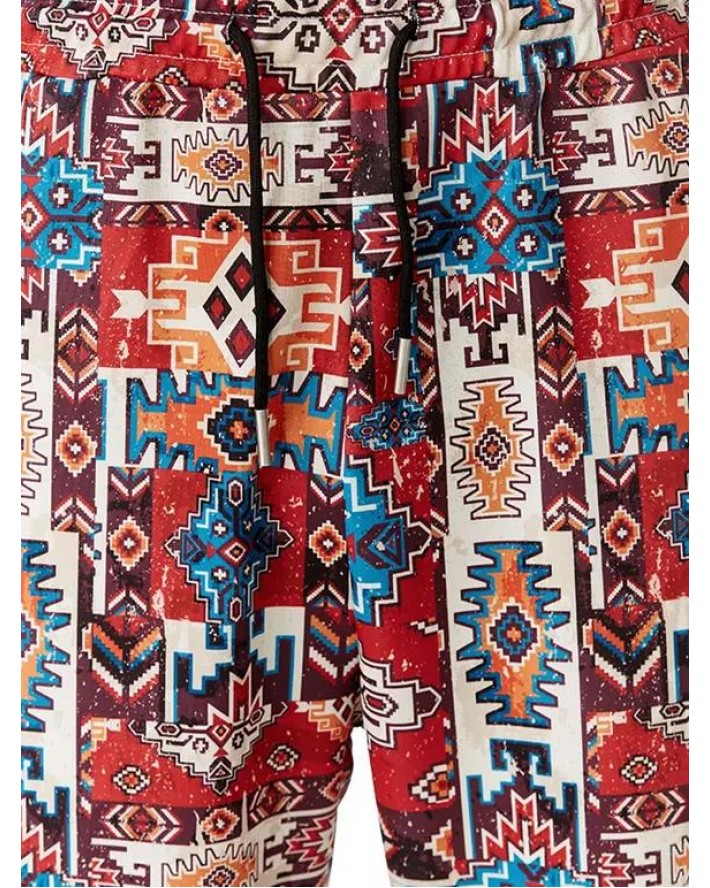 Bohemian Long Pants Geometric Print Elastic Waist Pockets Beam Feet Pants