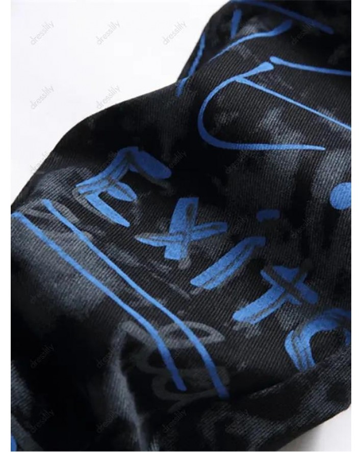 Letter Print Jeans Zipper Fly Jeans Pockets Casual Denim Pants
