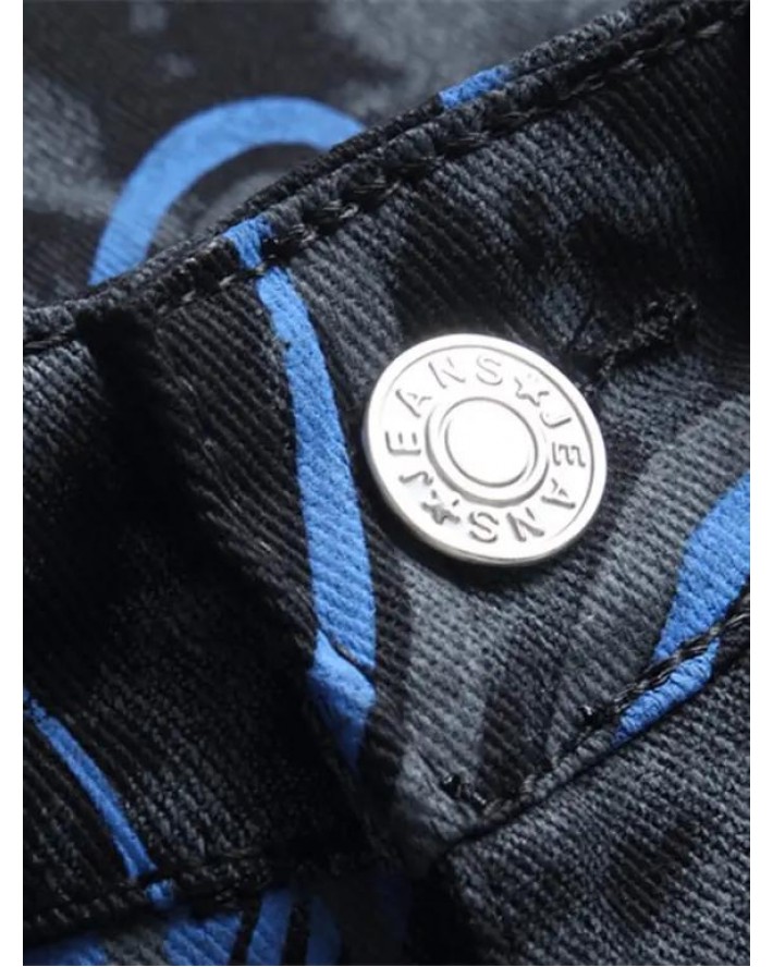 Letter Print Jeans Zipper Fly Jeans Pockets Casual Denim Pants