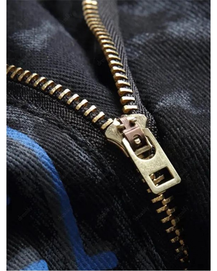 Letter Print Jeans Zipper Fly Jeans Pockets Casual Denim Pants