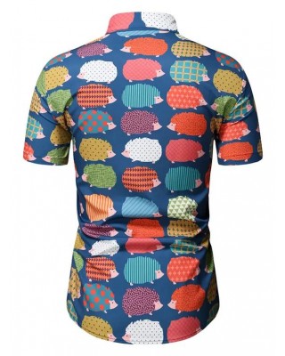 Holiday Cartoon Hedgehog Print Shirt