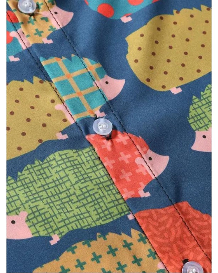 Holiday Cartoon Hedgehog Print Shirt