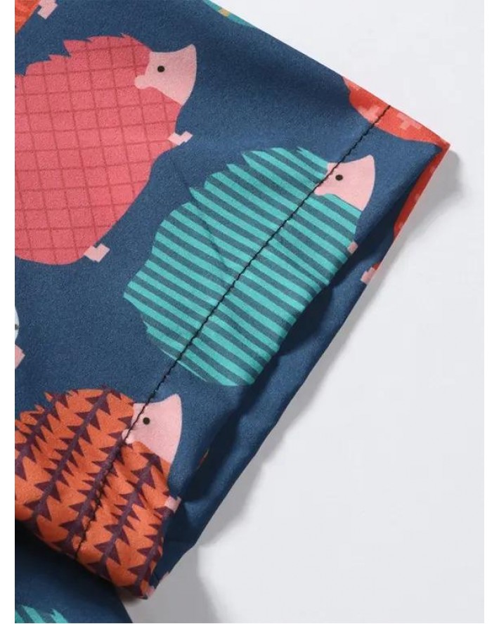 Holiday Cartoon Hedgehog Print Shirt