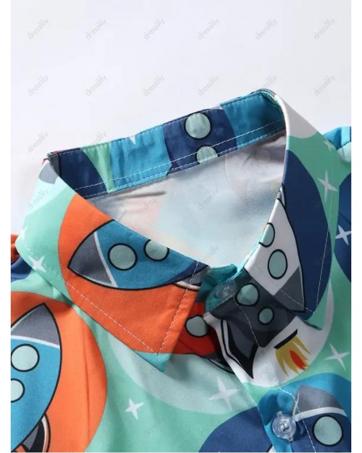Cool Circle Rocket Print Shirt