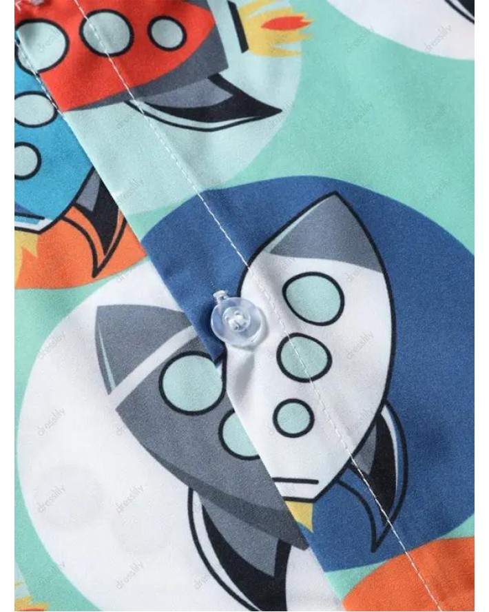 Cool Circle Rocket Print Shirt
