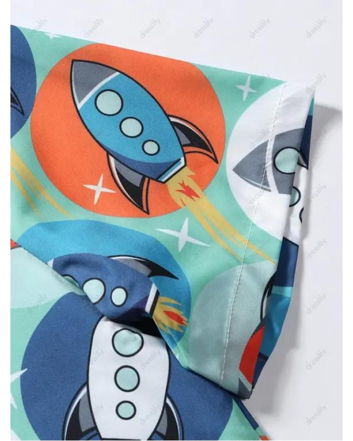 Cool Circle Rocket Print Shirt