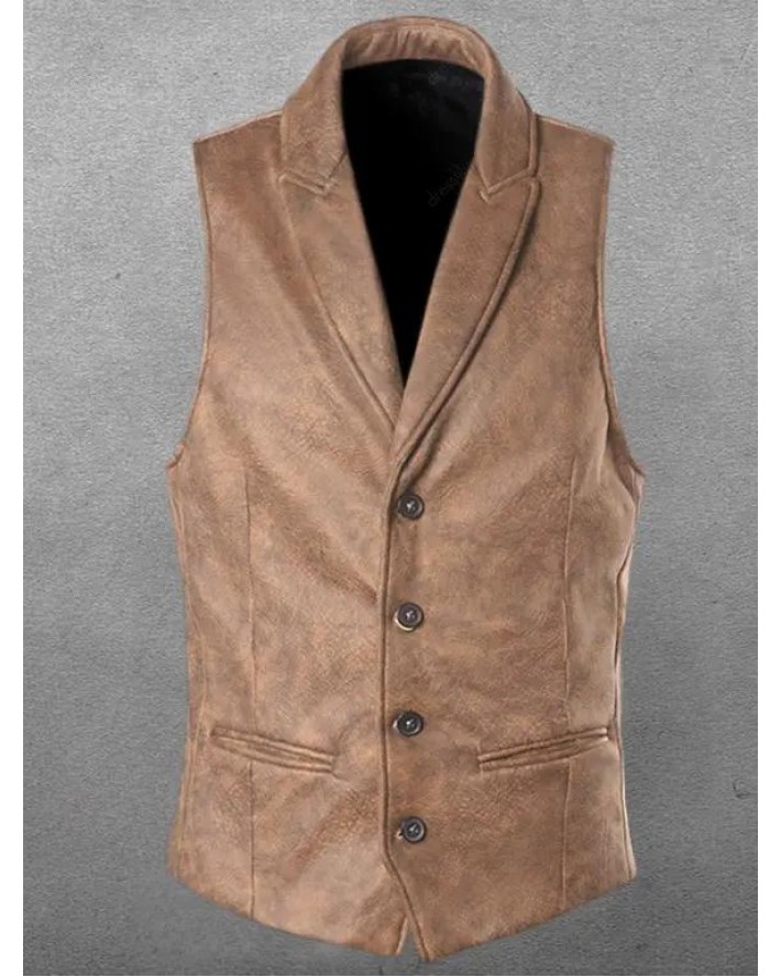 Suede Vest Solid Color Waistcoat Mock Pocket Adjustable Strap Single Breasted Waistcoat