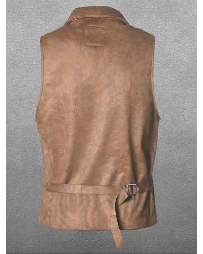 Suede Vest Solid Color Waistcoat Mock Pocket Adjustable Strap Single Breasted Waistcoat