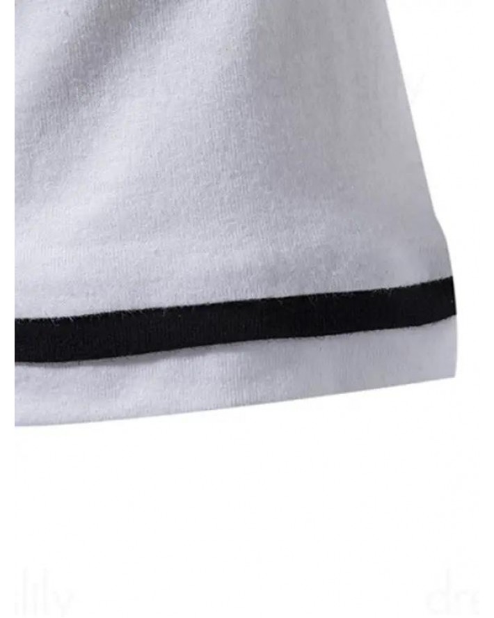 Half Zipper T Shirt Contrast Color Turn Down Collar Short Sleeve Casual Tee
