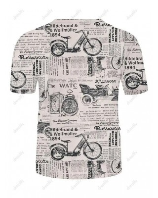 Letter Newspaper Print Short Sleeve Tee