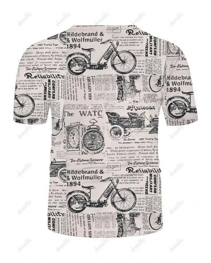Letter Newspaper Print Short Sleeve Tee