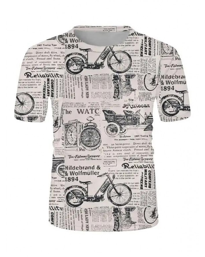 Letter Newspaper Print Short Sleeve Tee