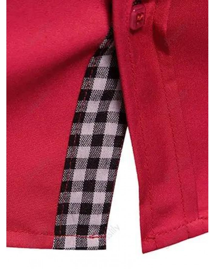 Formal Shirt Mock Pocket Button Plaid Insert Turn Down Collar Long Sleeves Button-up Shirt