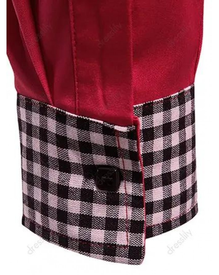 Formal Shirt Mock Pocket Button Plaid Insert Turn Down Collar Long Sleeves Button-up Shirt