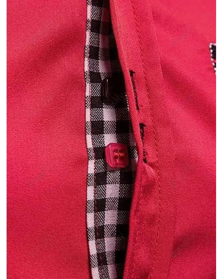 Formal Shirt Mock Pocket Button Plaid Insert Turn Down Collar Long Sleeves Button-up Shirt