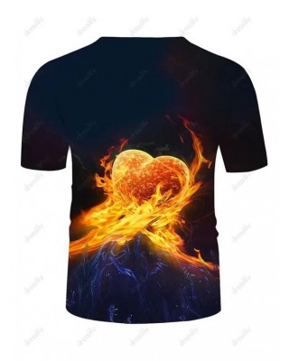 Flame Heart Print Short Sleeve T-shirt