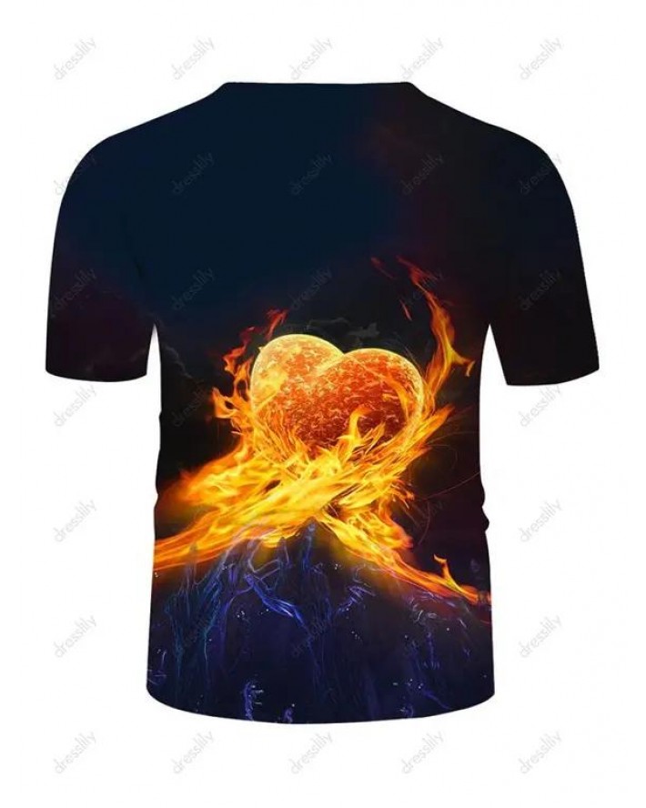 Flame Heart Print Short Sleeve T-shirt
