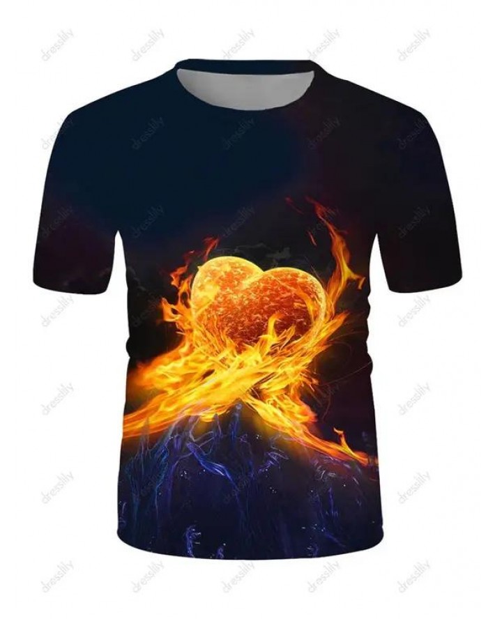 Flame Heart Print Short Sleeve T-shirt