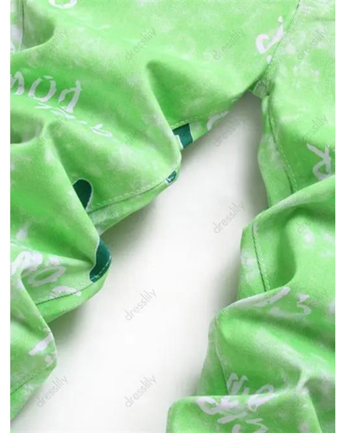 Letter Print Jeans Tie Dye Zipper Fly Pockets Straight Leg Denim Pants