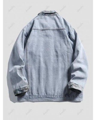 Flower Patches Denim Jacket Button Up Turndowm Collar Casual Jean Jacket