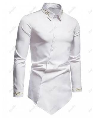 Metallic Thread Embroidered Button Up Asymmetrical Shirt
