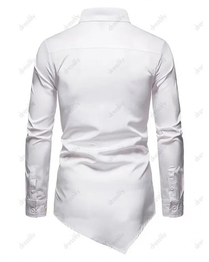 Metallic Thread Embroidered Button Up Asymmetrical Shirt