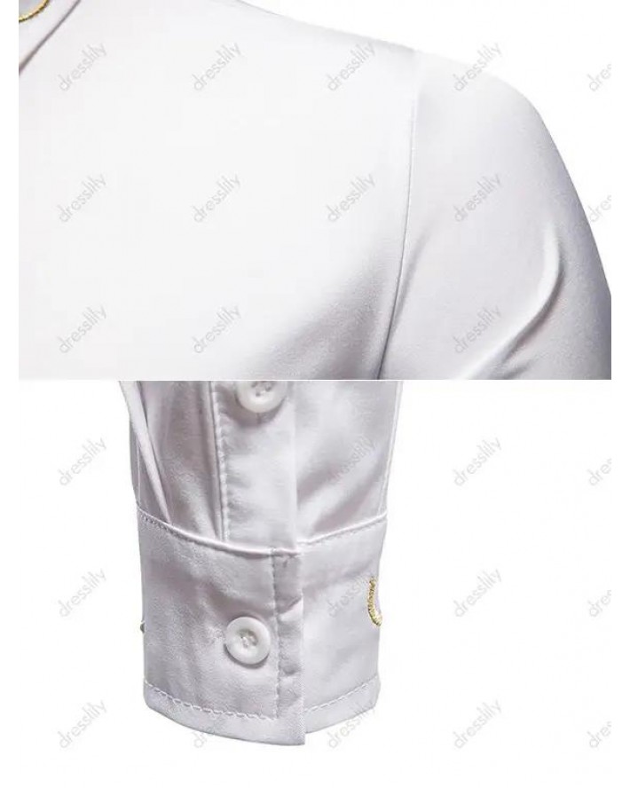 Metallic Thread Embroidered Button Up Asymmetrical Shirt
