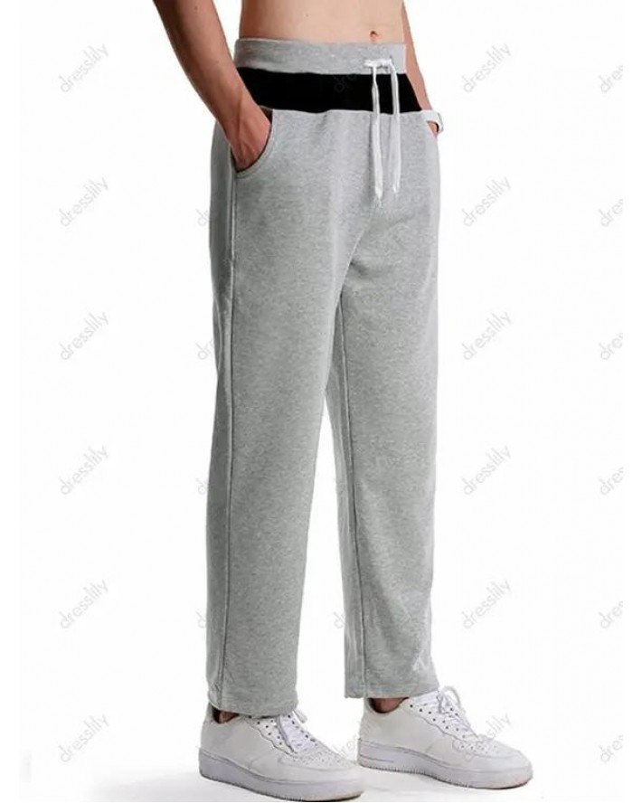 Contrast Colorblock Straight Leg Sweatpants Drawstring Elastic Waist Sport Pants