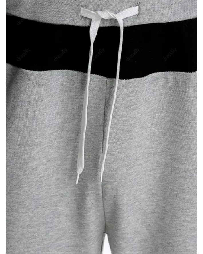 Contrast Colorblock Straight Leg Sweatpants Drawstring Elastic Waist Sport Pants
