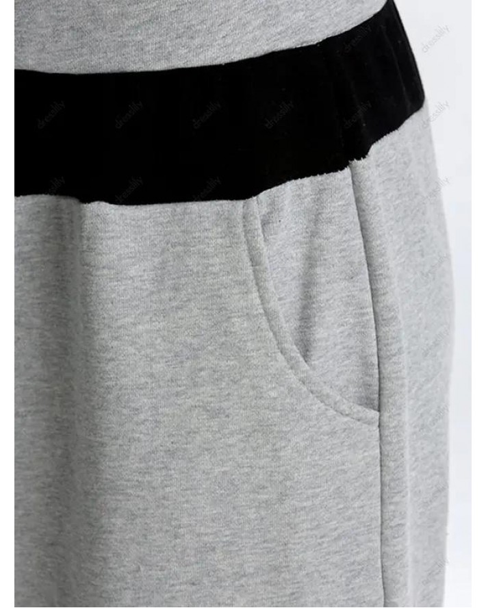 Contrast Colorblock Straight Leg Sweatpants Drawstring Elastic Waist Sport Pants