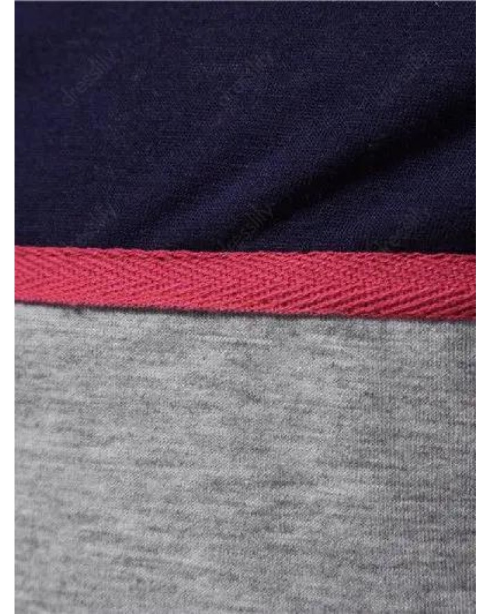 Contrast Colorblock T Shirt Striped Print Half Button Turn Down Collar Short Sleeve Summer Casual Tee