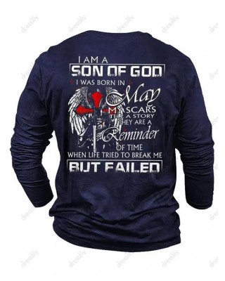 Cross Wings Figure Slogan Print Graphic T-shirt Long Sleeve Round Neck Casual Tee