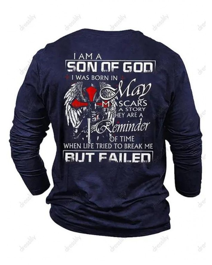 Cross Wings Figure Slogan Print Graphic T-shirt Long Sleeve Round Neck Casual Tee