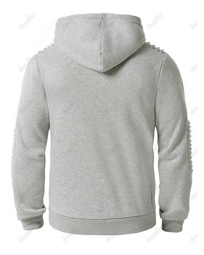Kangaroo Pocket Pintuck Detail Fleece Hoodie