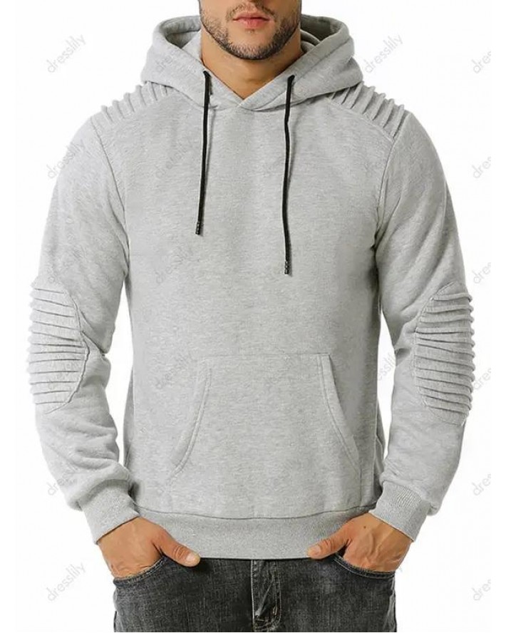 Kangaroo Pocket Pintuck Detail Fleece Hoodie