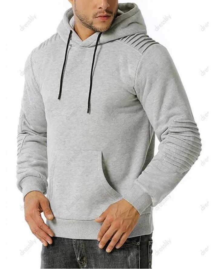 Kangaroo Pocket Pintuck Detail Fleece Hoodie