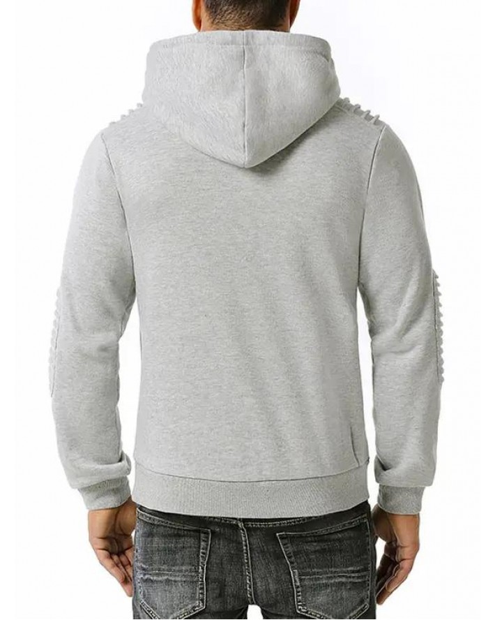 Kangaroo Pocket Pintuck Detail Fleece Hoodie