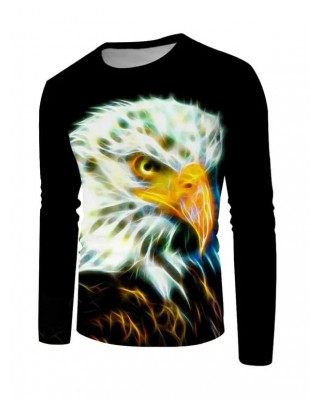 Electric Eagle Print T-shirt Long Sleeve Casual Round Neck Tee