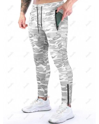 Camouflage Print Sweatpants Zipper Hem Drawstring Elastic Waist Sport Pants