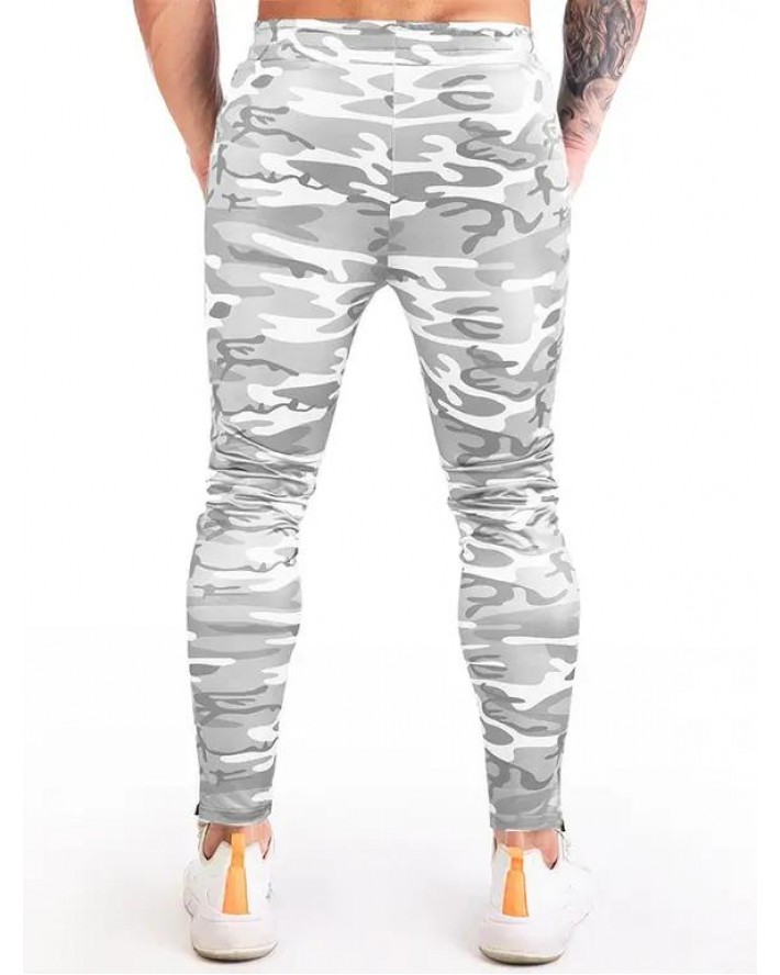 Camouflage Print Sweatpants Zipper Hem Drawstring Elastic Waist Sport Pants