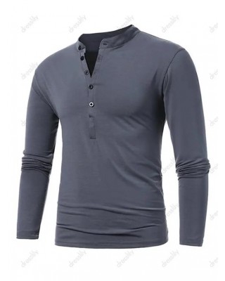 Half Button Long Sleeve T-shirt Contrasting Patchwork Stand Collar Tee