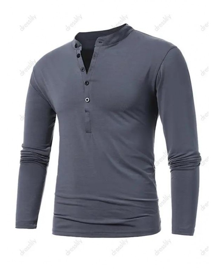 Half Button Long Sleeve T-shirt Contrasting Patchwork Stand Collar Tee