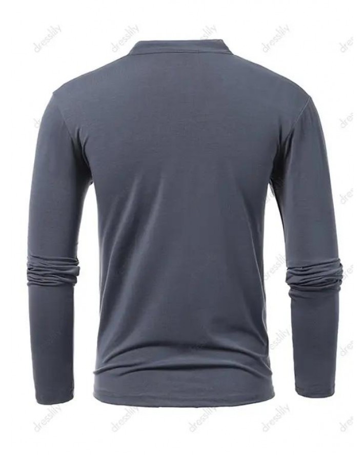 Half Button Long Sleeve T-shirt Contrasting Patchwork Stand Collar Tee