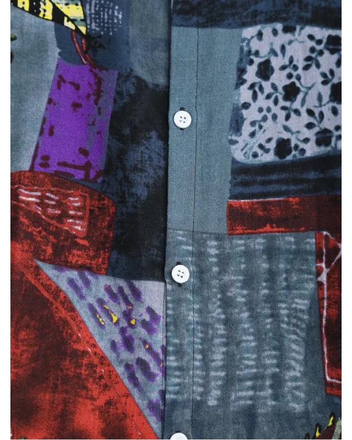 Flower Leaf Patchwork Print Short Sleeve Shirt