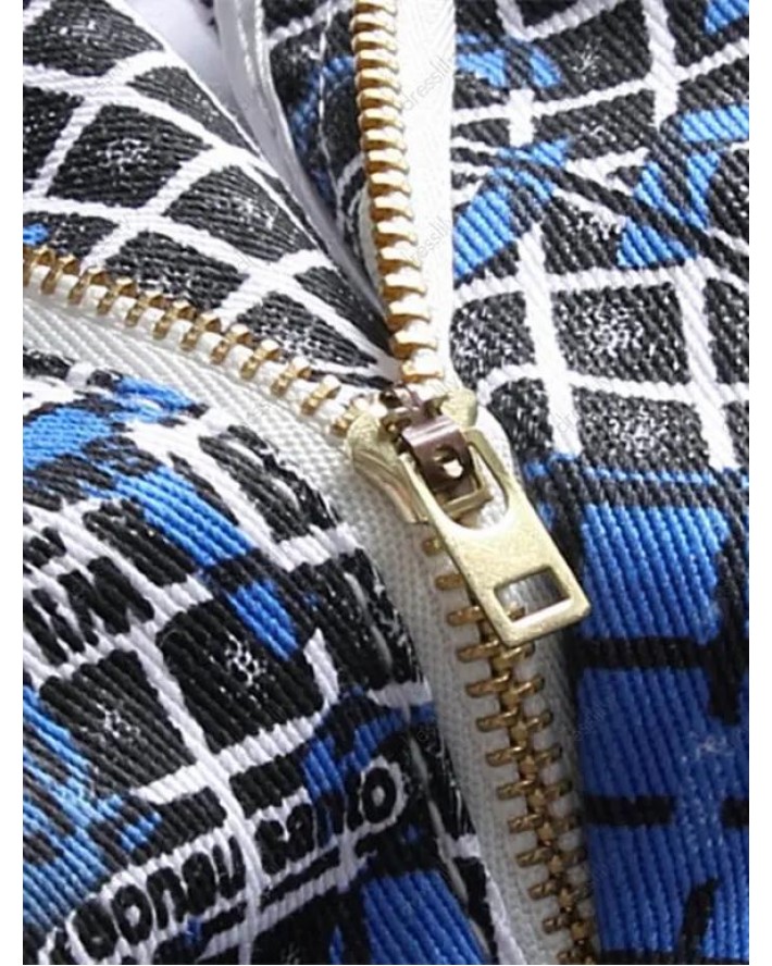 Zipper Fly Jeans Letter Plaid Print Jeans Pockets Casual Denim Pants