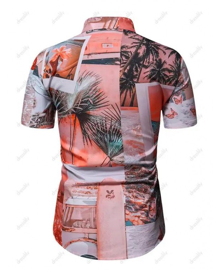 Beach Landscape Print Short Sleeve Shirt