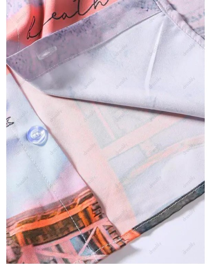 Beach Landscape Print Short Sleeve Shirt