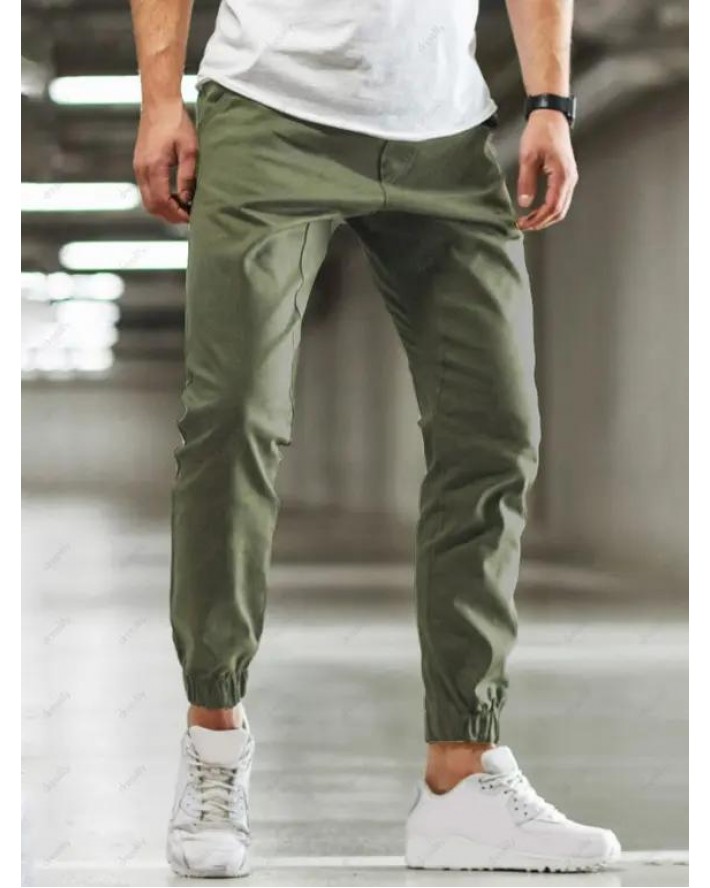 Solid Drawstring Beam Feet Pants