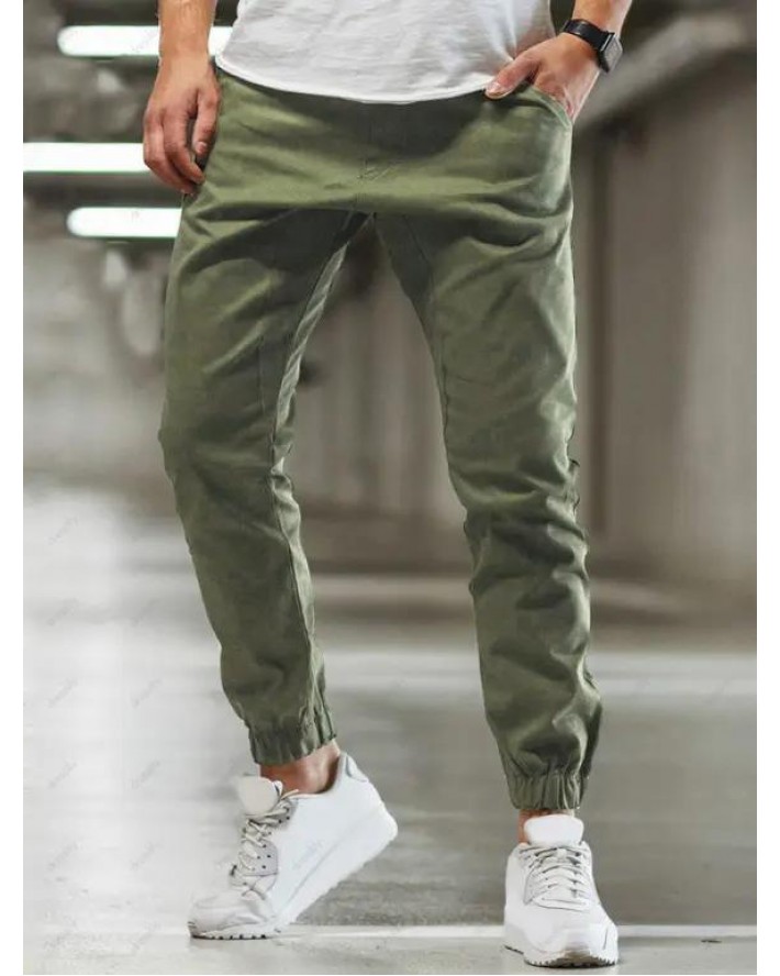 Solid Drawstring Beam Feet Pants
