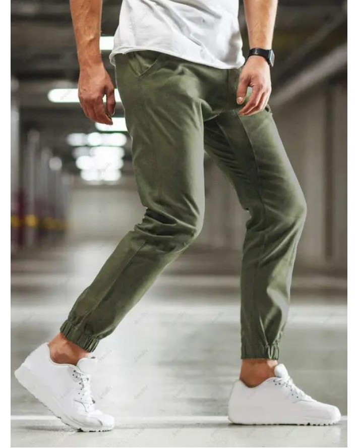 Solid Drawstring Beam Feet Pants